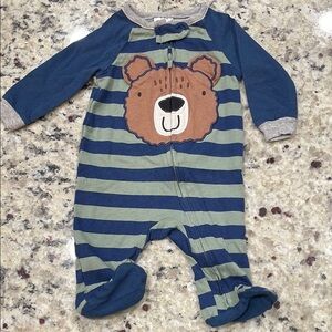 Gerber Blue and Green Footies One Piece with Bear Design appliqué Newborn